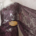 Elegant French Metallic Chantilly Lace Fabric - Burgundy Floral Design, 110 cm Width, 5.5 Meters-D19450 Regal Fabrics