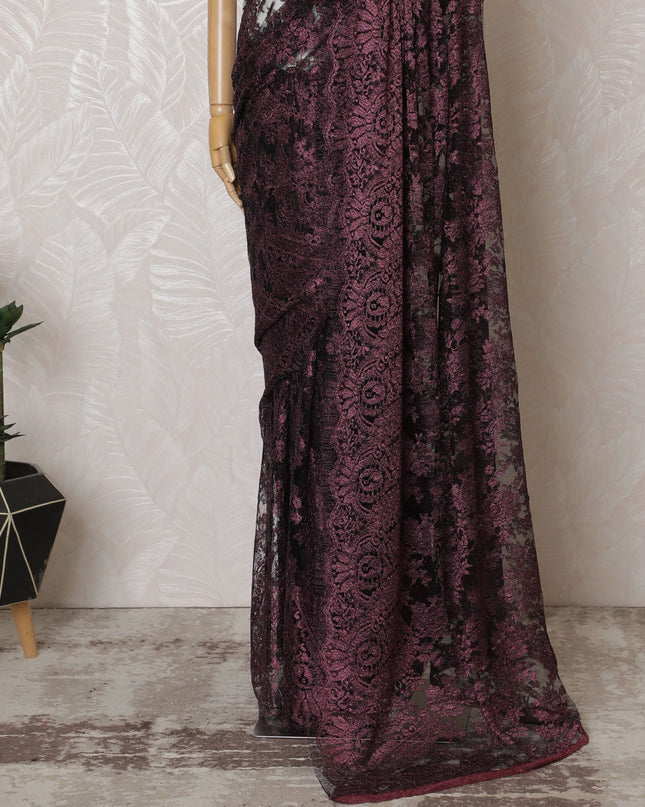 Elegant French Metallic Chantilly Lace Fabric - Burgundy Floral Design, 110 cm Width, 5.5 Meters-D19450 Regal Fabrics