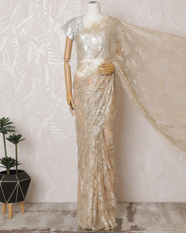 Elegant French Metallic Chantilly Lace Fabric - Gold Floral Design, 110 cm Width, 5.5 Meters-D19451 Regal Fabrics