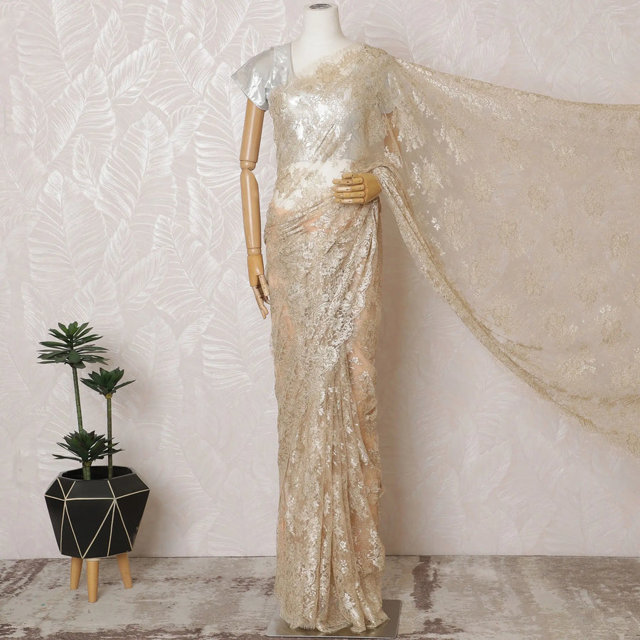 Elegant French Metallic Chantilly Lace Fabric - Gold Floral Design, 110 cm Width, 5.5 Meters-D19451 Regal Fabrics
