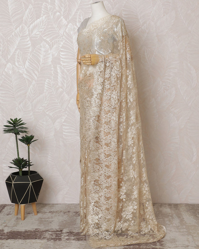Elegant French Metallic Chantilly Lace Fabric - Gold Floral Design, 110 cm Width, 5.5 Meters-D19451 Regal Fabrics