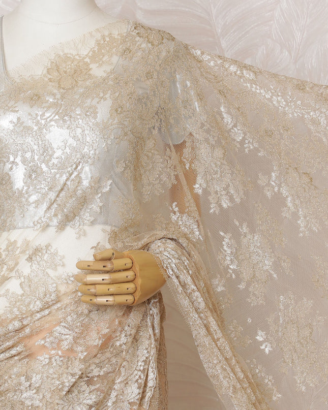 Elegant French Metallic Chantilly Lace Fabric - Gold Floral Design, 110 cm Width, 5.5 Meters-D19451 Regal Fabrics