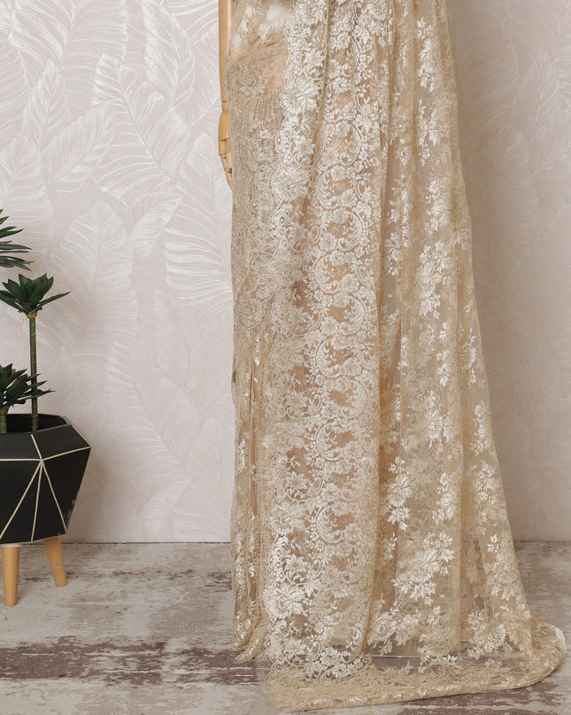 Elegant French Metallic Chantilly Lace Fabric - Gold Floral Design, 110 cm Width, 5.5 Meters-D19451 Regal Fabrics