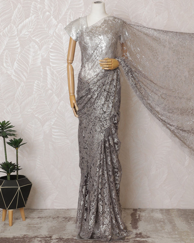 Elegant French Metallic Chantilly Lace Fabric - Light Silver Mauve Floral Design, 110 cm Width, 5.5 Meters-D19453 Regal Fabrics