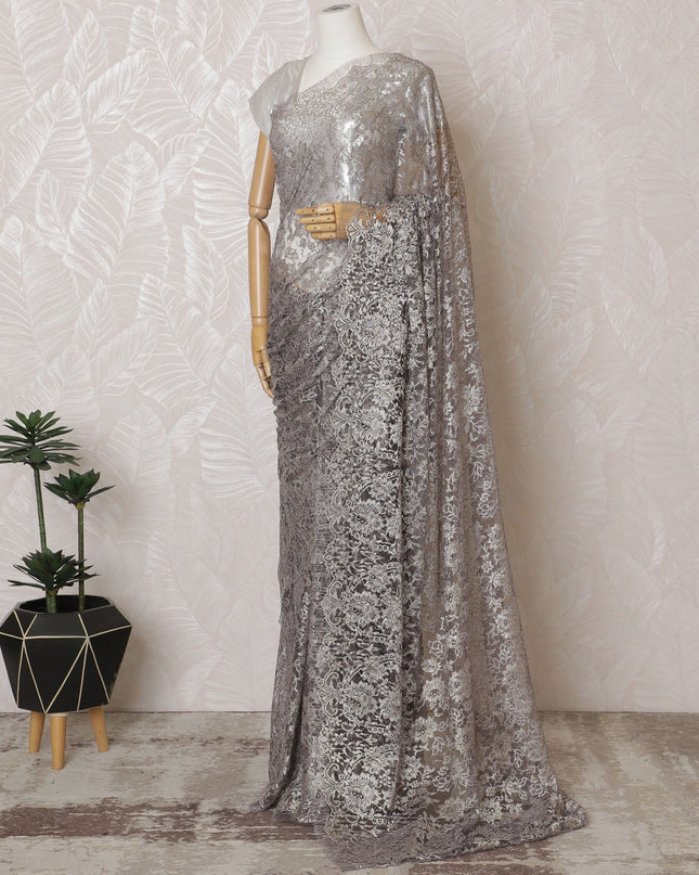 Elegant French Metallic Chantilly Lace Fabric - Light Silver Mauve Floral Design, 110 cm Width, 5.5 Meters-D19453 Regal Fabrics