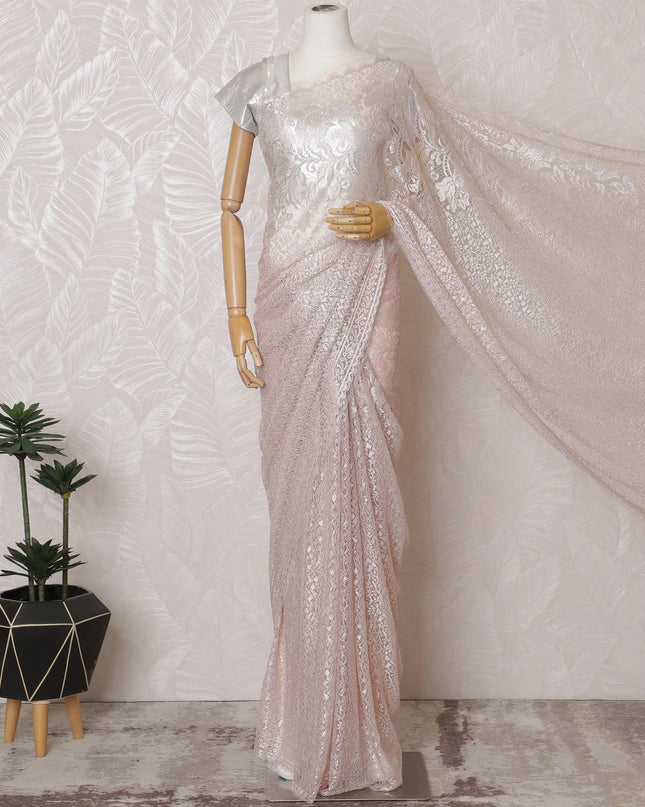 Elegant French Metallic Chantilly Lace Fabric - Soft Pink Floral Design, 110 cm Width, 5.5 Meters-D19457 Regal Fabrics