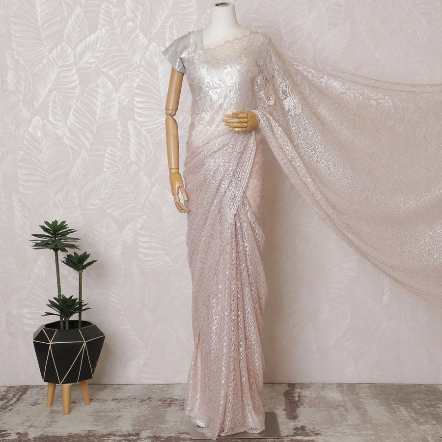 Elegant French Metallic Chantilly Lace Fabric - Soft Pink Floral Design, 110 cm Width, 5.5 Meters-D19457 Regal Fabrics