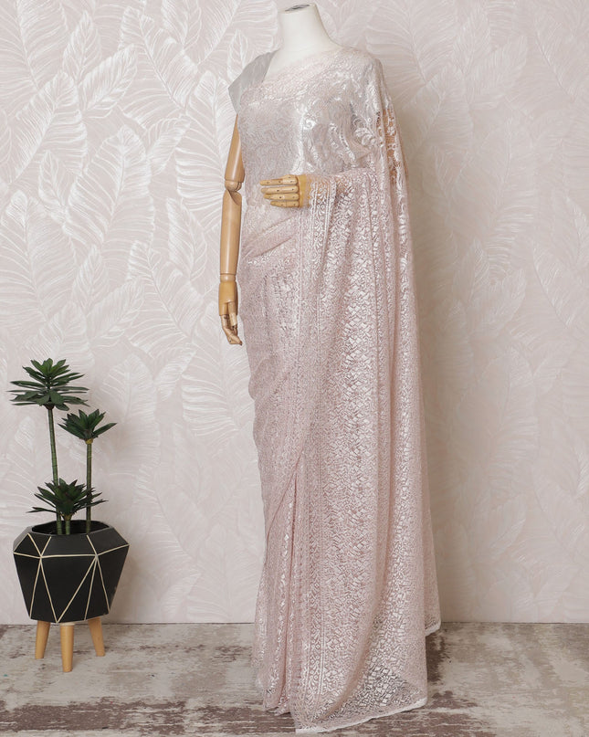 Elegant French Metallic Chantilly Lace Fabric - Soft Pink Floral Design, 110 cm Width, 5.5 Meters-D19457 Regal Fabrics