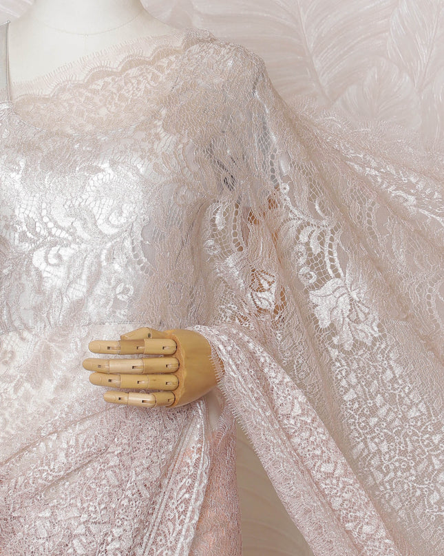 Elegant French Metallic Chantilly Lace Fabric - Soft Pink Floral Design, 110 cm Width, 5.5 Meters-D19457 Regal Fabrics