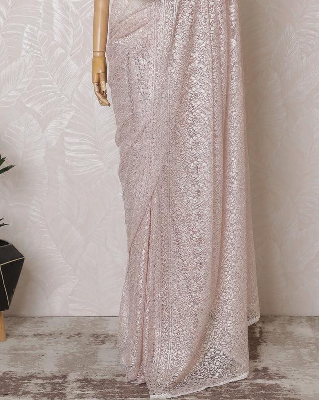 Elegant French Metallic Chantilly Lace Fabric - Soft Pink Floral Design, 110 cm Width, 5.5 Meters-D19457 Regal Fabrics