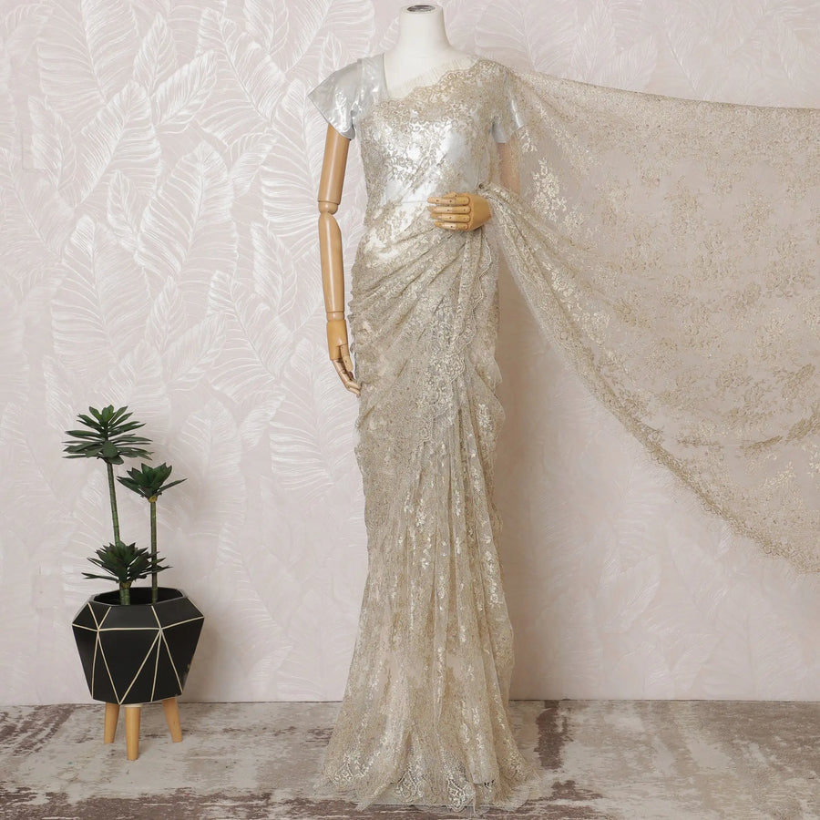 Elegant French Metallic Chantilly Lace Fabric - Champagne Gold Floral Design, 110 cm Width, 5.5 Meters-D19459 Regal Fabrics
