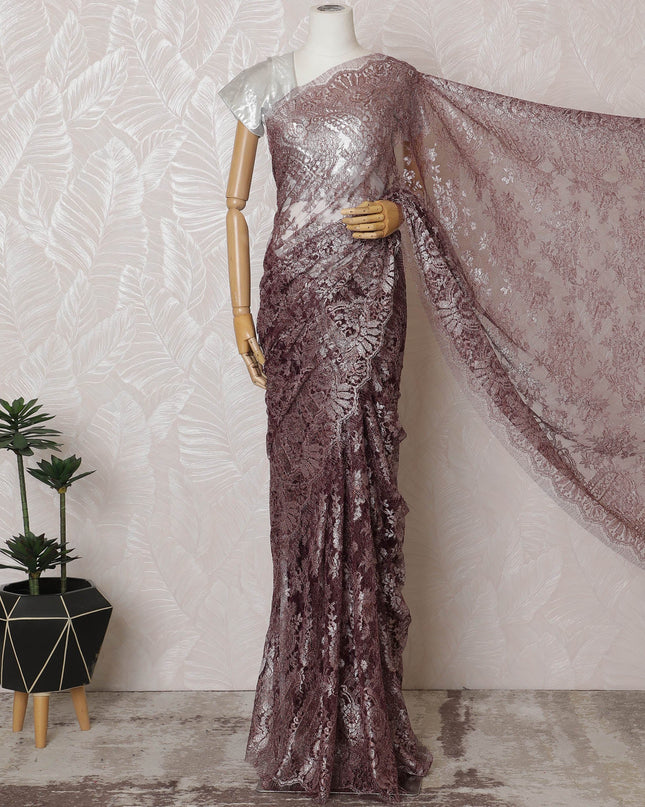 Elegant French Metallic Chantilly Lace Fabric - Plum Floral Design, 110 cm Width, 5.5 Meters-D19460 Regal Fabrics