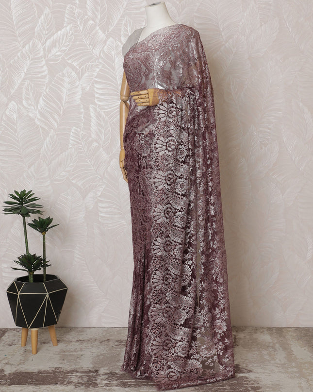 Elegant French Metallic Chantilly Lace Fabric - Plum Floral Design, 110 cm Width, 5.5 Meters-D19460 Regal Fabrics