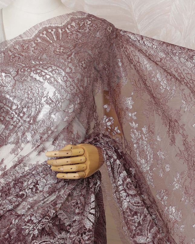 Elegant French Metallic Chantilly Lace Fabric - Plum Floral Design, 110 cm Width, 5.5 Meters-D19460 Regal Fabrics