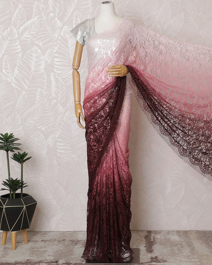 Elegant French Ombre Chantilly Lace Fabric - Pink to Burgundy Design, 110 cm Width, 5.5 Meters-D19461