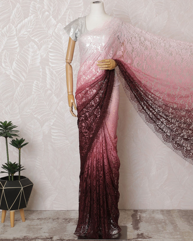 Elegant French Ombre Chantilly Lace Fabric - Pink to Burgundy Design, 110 cm Width, 5.5 Meters-D19461 Regal Fabrics
