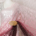 Elegant French Ombre Chantilly Lace Fabric - Pink to Burgundy Design, 110 cm Width, 5.5 Meters-D19461