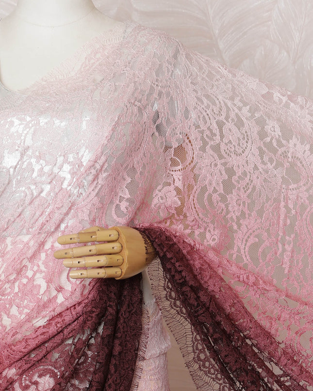 Elegant French Ombre Chantilly Lace Fabric - Pink to Burgundy Design, 110 cm Width, 5.5 Meters-D19461 Regal Fabrics