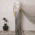 Elegant French Ombre Chantilly Lace Fabric - Silver to Grey Design, 110 cm Width, 5.5 Meters-D19462