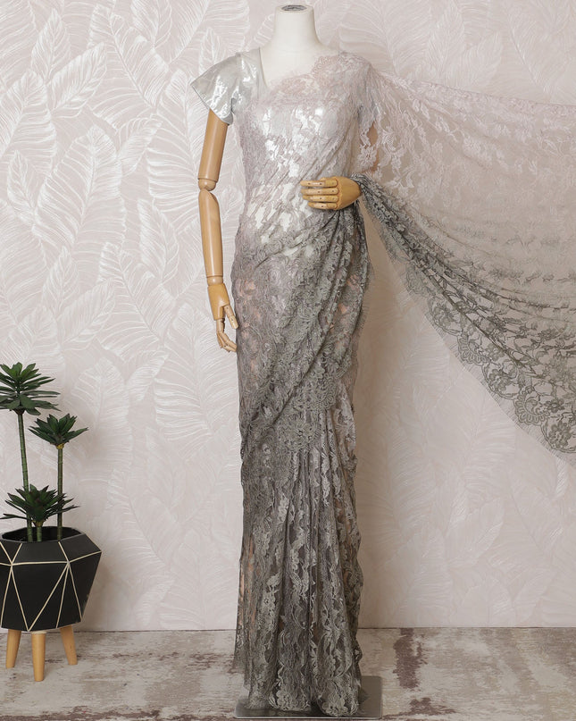 Elegant French Ombre Chantilly Lace Fabric - Silver to Grey Design, 110 cm Width, 5.5 Meters-D19462 Regal Fabrics
