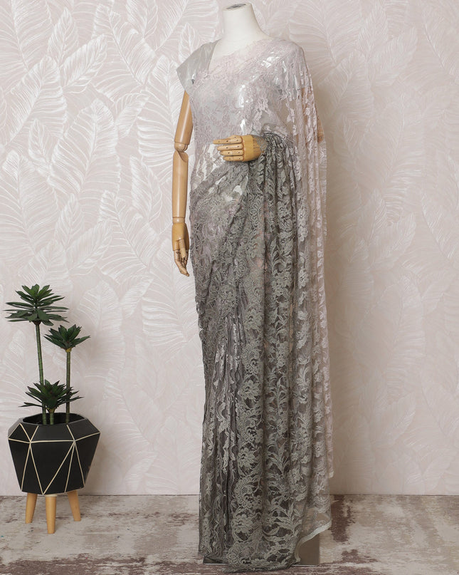 Elegant French Ombre Chantilly Lace Fabric - Silver to Grey Design, 110 cm Width, 5.5 Meters-D19462 Regal Fabrics