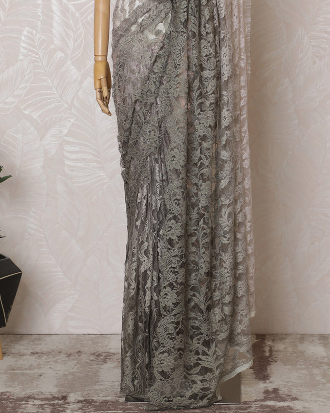 Elegant French Ombre Chantilly Lace Fabric - Silver to Grey Design, 110 cm Width, 5.5 Meters-D19462 Regal Fabrics