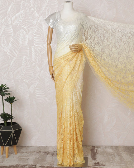 Elegant French Ombre Chantilly Lace Fabric - Yellow to Ivory Design, 110 cm Width, 5.5 Meters-D19463