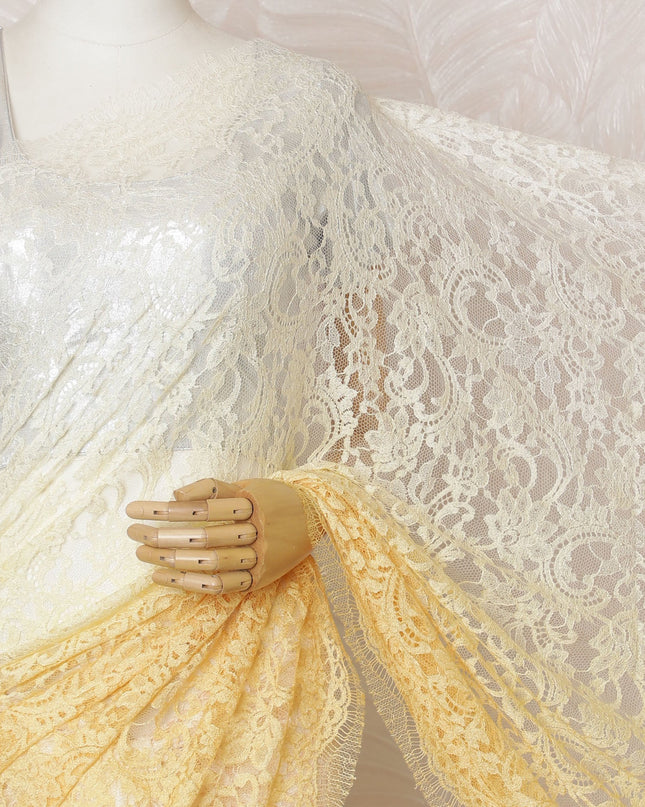 Elegant French Ombre Chantilly Lace Fabric - Yellow to Ivory Design, 110 cm Width, 5.5 Meters-D19463