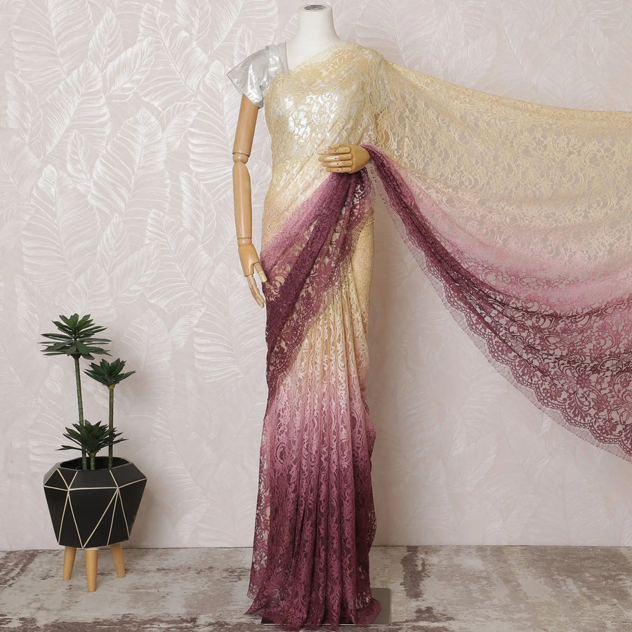 Elegant French Ombre Chantilly Lace Fabric - Yellow to Pink and Burgundy Design, 110 cm Width, 5.5 Meters-D19464 Regal Fabrics