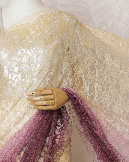 Elegant French Ombre Chantilly Lace Fabric - Yellow to Pink and Burgundy Design, 110 cm Width, 5.5 Meters-D19464