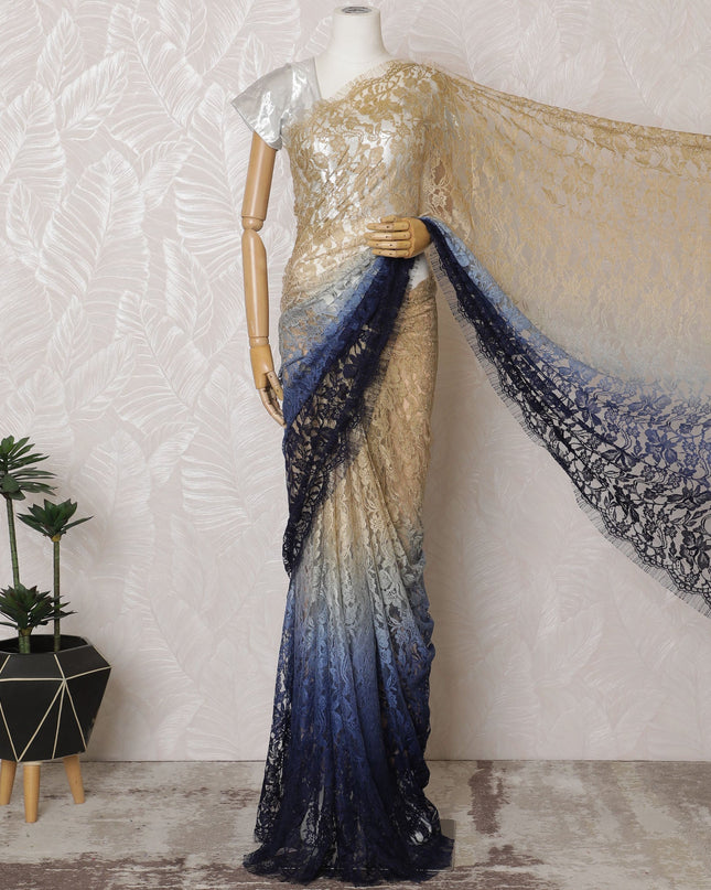 Elegant French Ombre Chantilly Lace Fabric - Gold to Blue Design, 110 cm Width, 5.5 Meters-D19465 Regal Fabrics