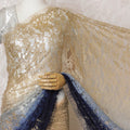قماش دانتيل شانتيلي متدرج فرنسي أنيق - تصميم ذهبي إلى أزرق، عرض 110 سم، 5.5 متر-D19465