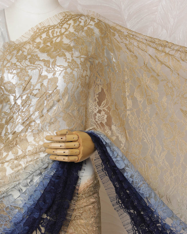 Elegant French Ombre Chantilly Lace Fabric - Gold to Blue Design, 110 cm Width, 5.5 Meters-D19465 Regal Fabrics