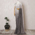قماش دانتيل شانتيلي متدرج فرنسي أنيق - تصميم فضي إلى فحمي، عرض 110 سم، 5.5 متر-D19467