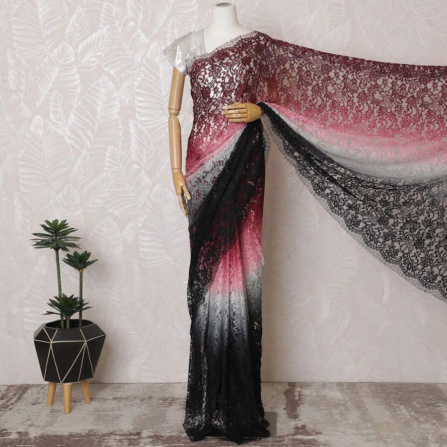 Elegant French Ombre Chantilly Lace Fabric - Burgundy to Black Design, 110 cm Width, 5.5 Meters-D19468