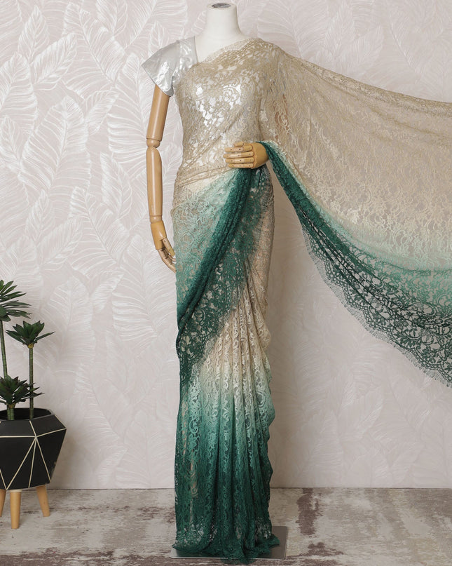 Elegant French Ombre Chantilly Lace Fabric - Gold to Emerald Green Design, 110 cm Width, 5.5 Meters-D19470 Regal Fabrics