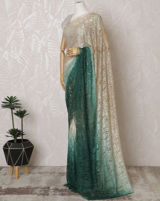 Elegant French Ombre Chantilly Lace Fabric - Gold to Emerald Green Design, 110 cm Width, 5.5 Meters-D19470 Regal Fabrics
