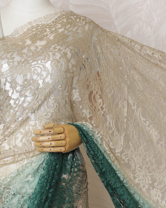 Elegant French Ombre Chantilly Lace Fabric - Gold to Emerald Green Design, 110 cm Width, 5.5 Meters-D19470 Regal Fabrics