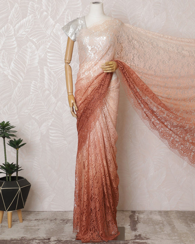 Elegant French Ombre Chantilly Lace Fabric - Peach to Rust Design, 110 cm Width, 5.5 Meters-D19471 Regal Fabrics
