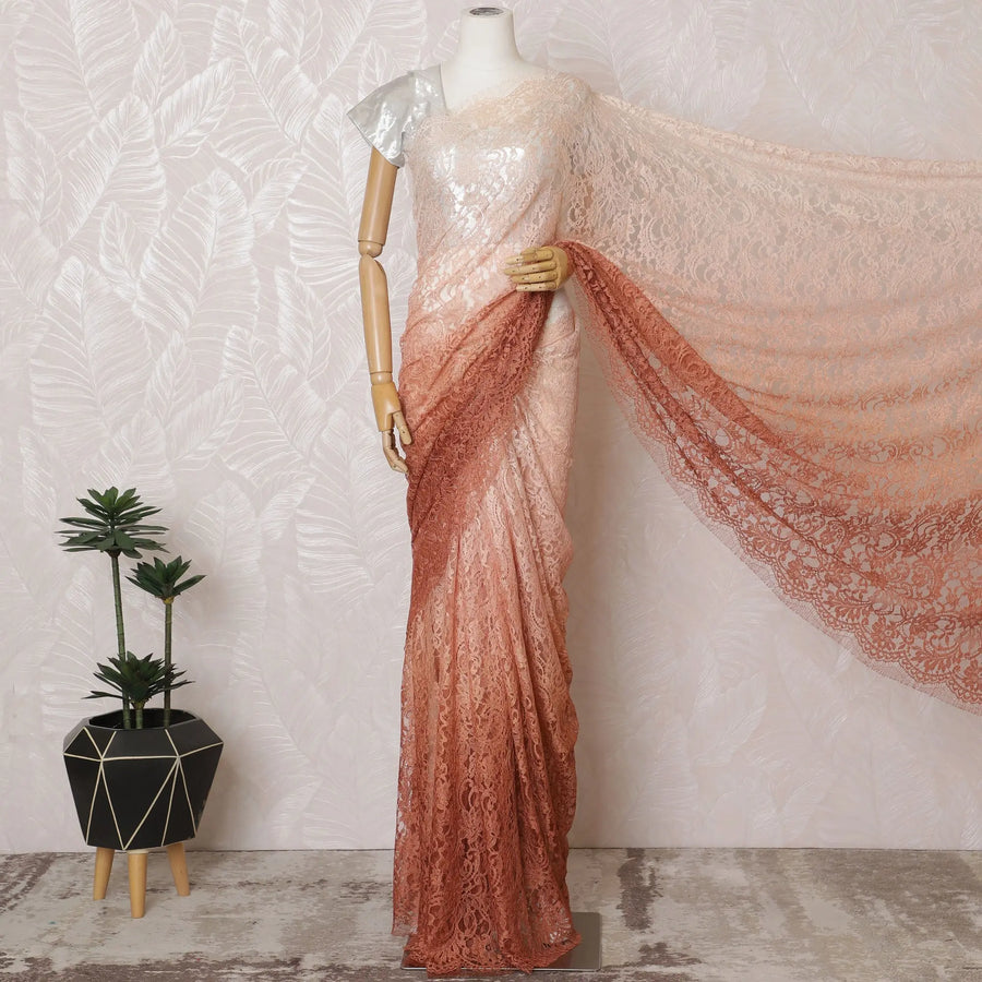 Elegant French Ombre Chantilly Lace Fabric - Peach to Rust Design, 110 cm Width, 5.5 Meters-D19471 Regal Fabrics