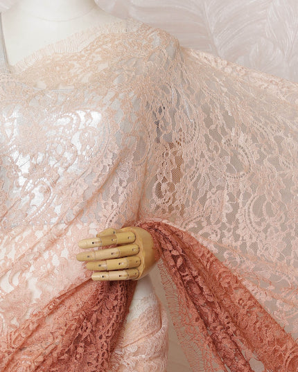 Elegant French Ombre Chantilly Lace Fabric - Peach to Rust Design, 110 cm Width, 5.5 Meters-D19471