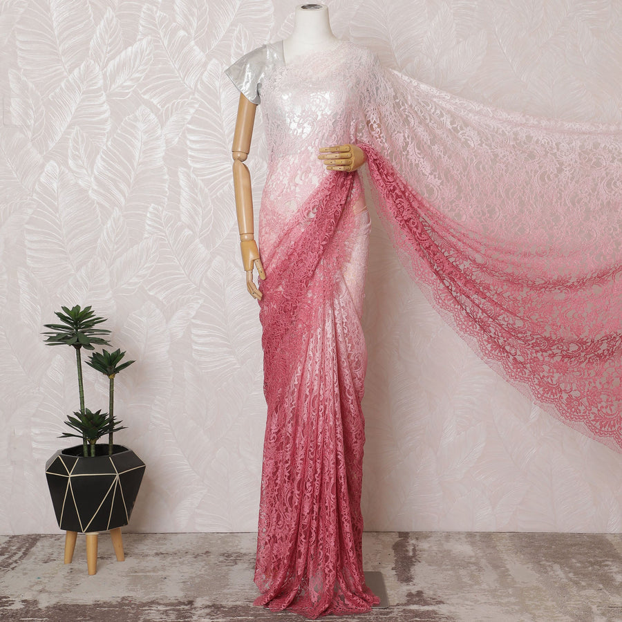 Elegant French Ombre Chantilly Lace Fabric - Blush to Rose Pink Design, 110 cm Width, 5.5 Meters-D19472
