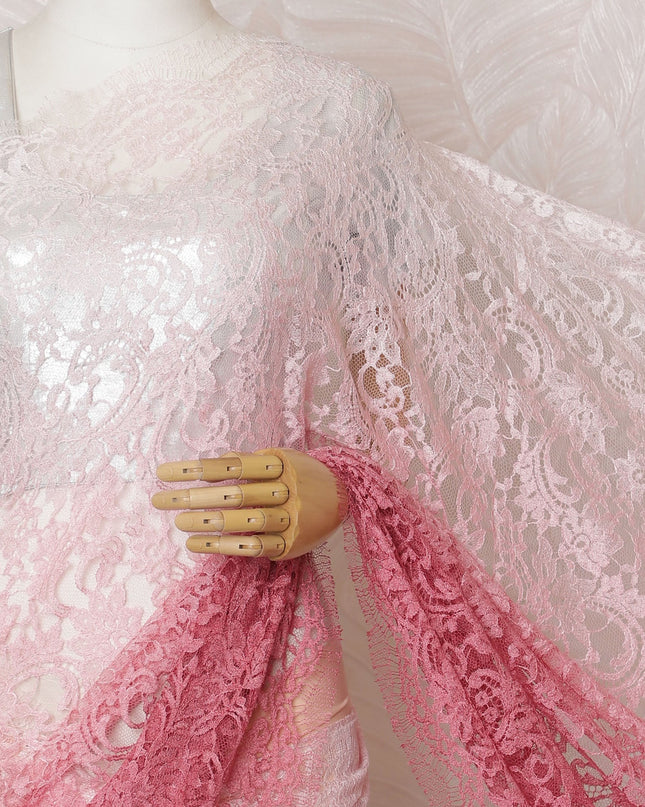 Elegant French Ombre Chantilly Lace Fabric - Blush to Rose Pink Design, 110 cm Width, 5.5 Meters-D19472 Regal Fabrics