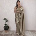 Elegant French Lame Saree in Lustrous Champagne Grey - 5.5 Mtrs, 110 cm-D19523