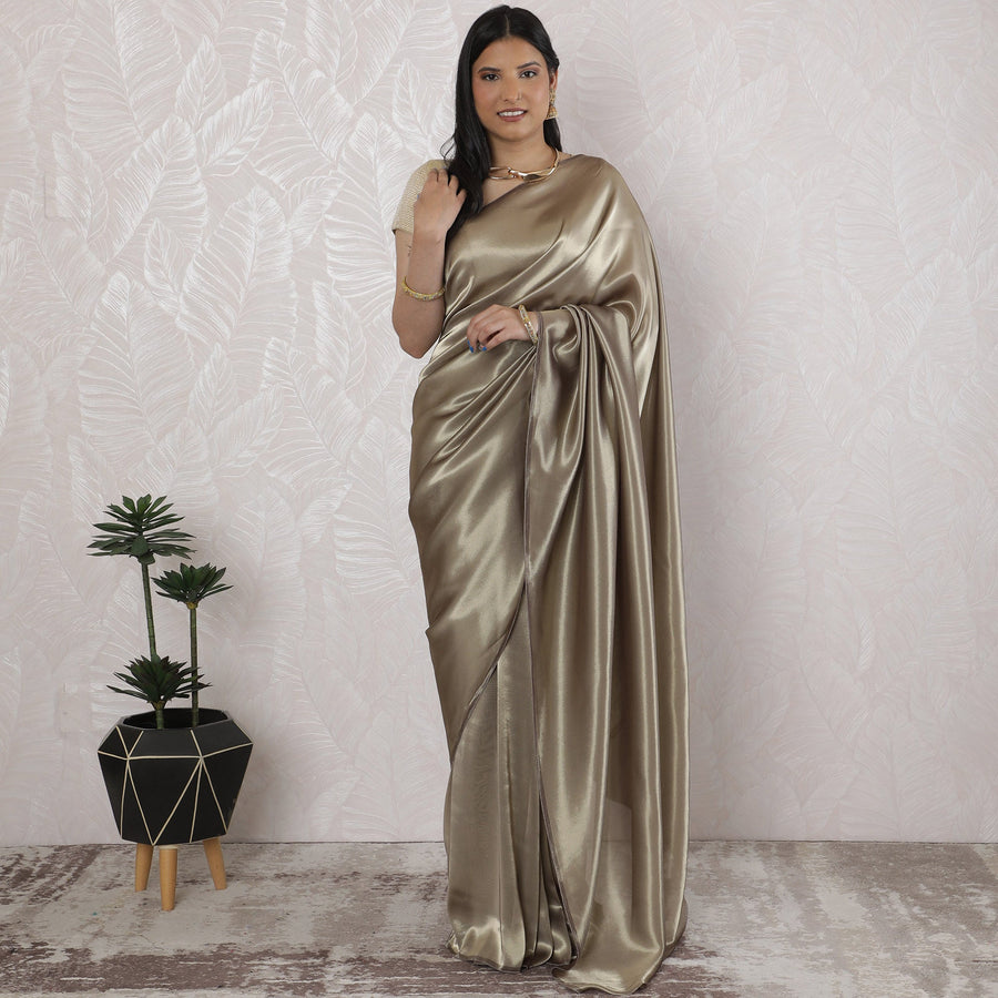 Elegant French Lame Saree in Lustrous Champagne Grey - 5.5 Mtrs, 110 cm-D19523