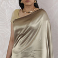 Elegant French Lame Saree in Lustrous Champagne Grey - 5.5 Mtrs, 110 cm-D19523