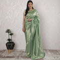 Elegant French Lame Saree in Lustrous Mint Green - 5.5 Mtrs, 110 cm-D19524