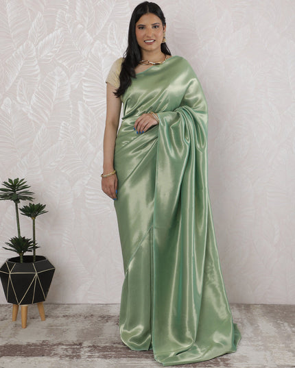 Elegant French Lame Saree in Lustrous Mint Green - 5.5 Mtrs, 110 cm-D19524