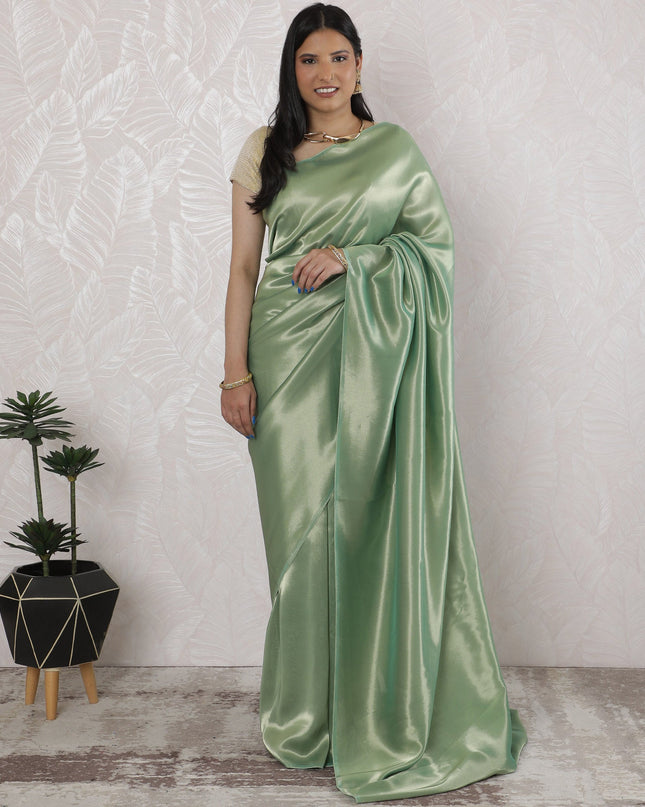 Elegant French Lame Saree in Lustrous Mint Green - 5.5 Mtrs, 110 cm-D19524