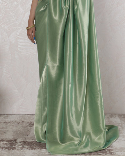 Elegant French Lame Saree in Lustrous Mint Green - 5.5 Mtrs, 110 cm-D19524